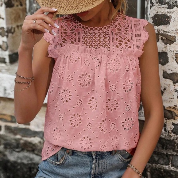 033 Boho Eyelet Embroidered Tank Top - Picture 7 of 13